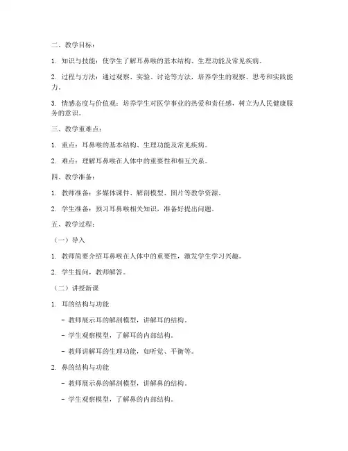 耳鼻喉教学教案模板范文