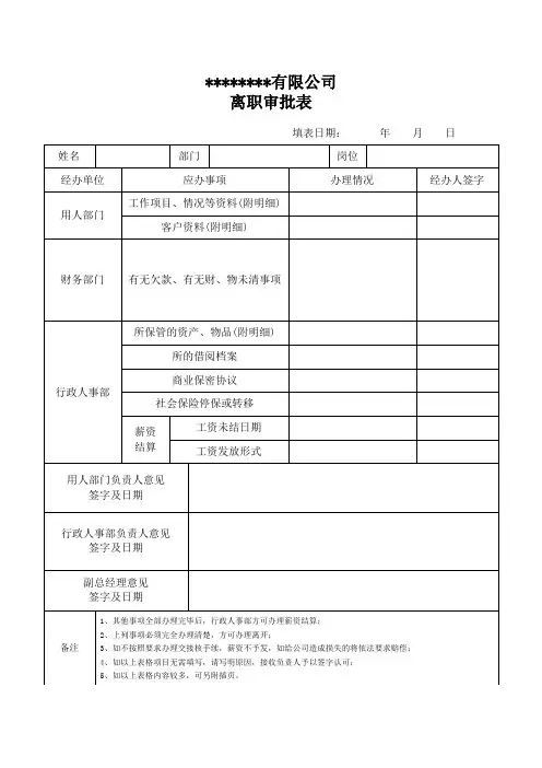 公司离职审批表模板
