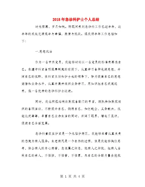 2018年急诊科护士个人总结
