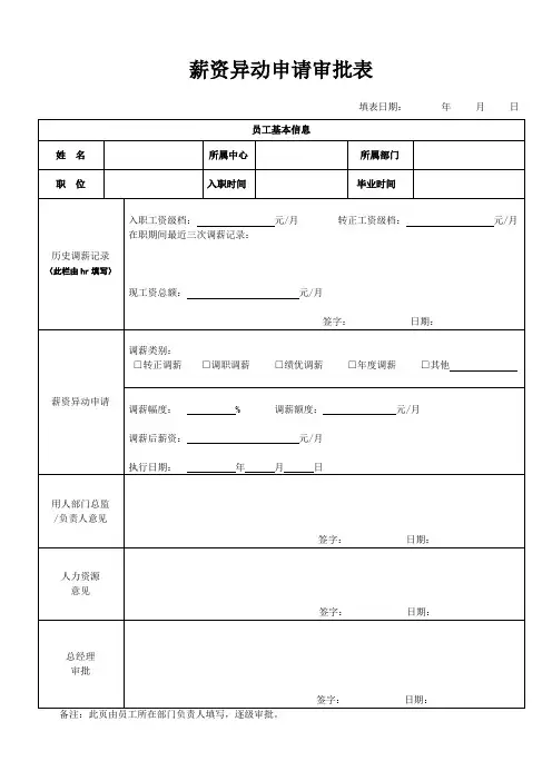 薪资异动申请审批表