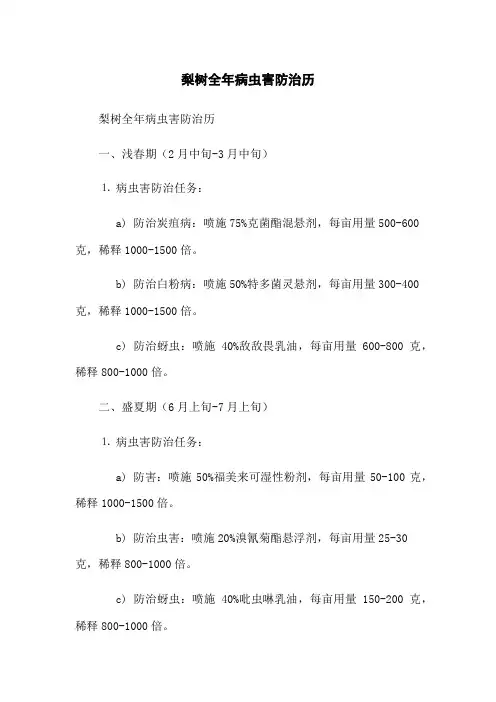 梨树全年病虫害防治历