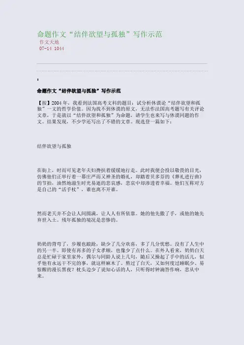 命题作文“结伴欲望与孤独”写作示范