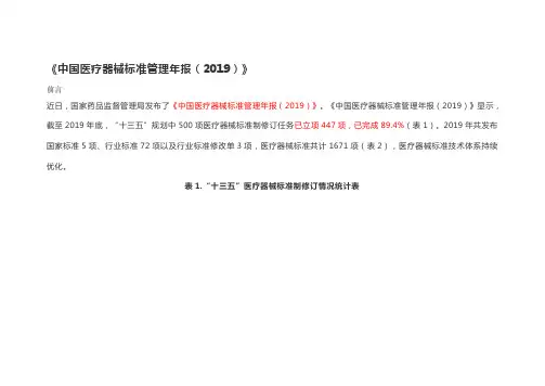《中国医疗器械标准管理年报(2019)》