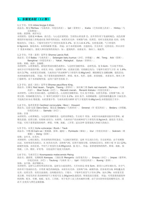 世界木种英文名称,俗称,特性大全