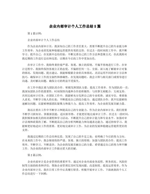 企业内部审计个人工作总结5篇