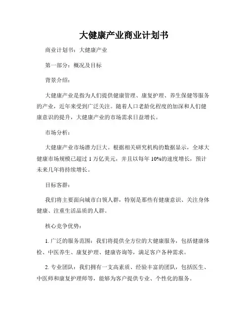 大健康产业商业计划书