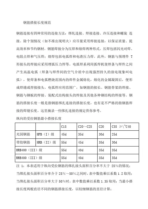 钢筋搭接长度规范