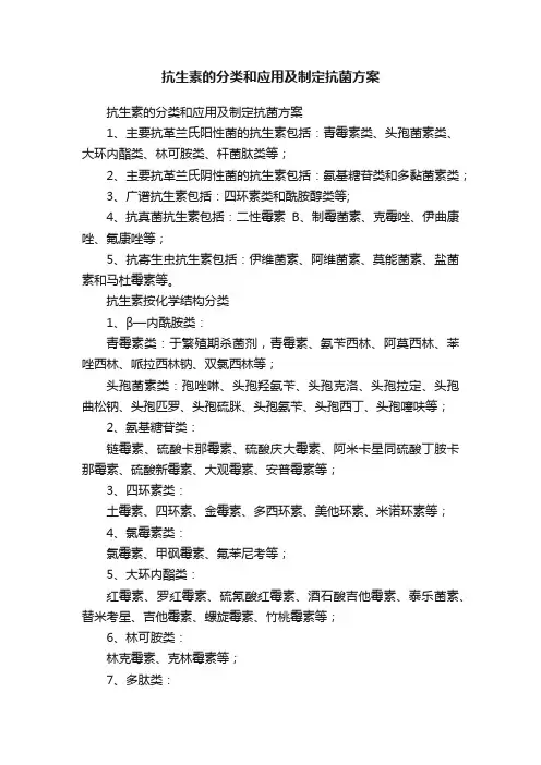 抗生素的分类和应用及制定抗菌方案