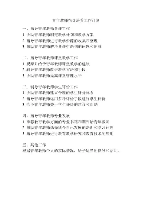 青年教师指导培养工作计划