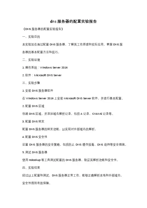 dns服务器的配置实验报告