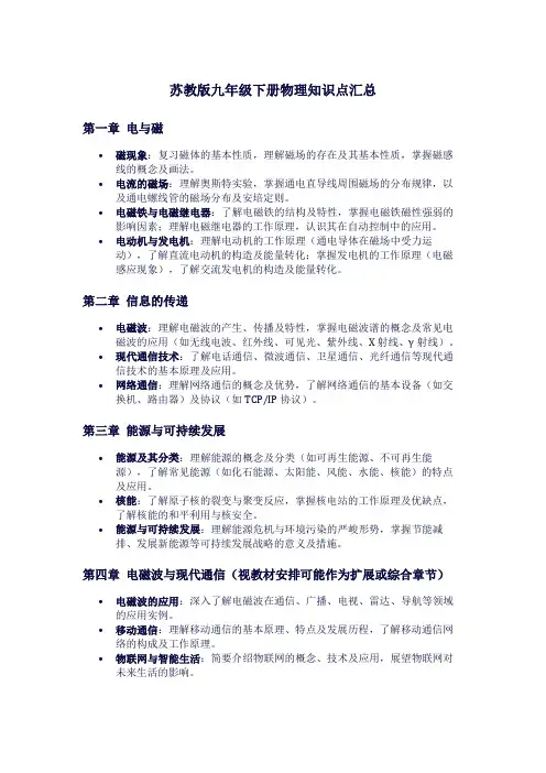 苏教版九年级下册物理知识点汇总