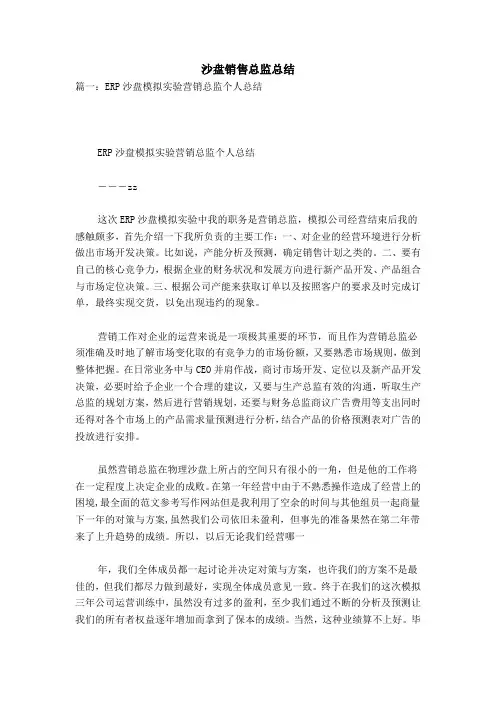 沙盘销售总监总结