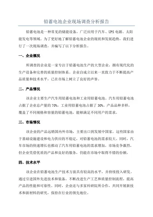铅蓄电池企业现场调查分析报告