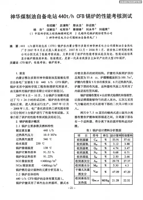 神华煤制油自备电站440t／h CFB锅炉的性能考核测试