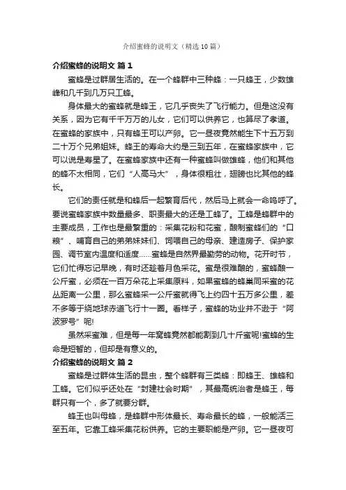 介绍蜜蜂的说明文（精选10篇）