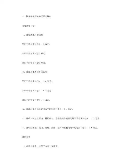 国家高速征地补偿标准规定