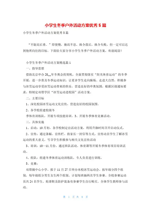 小学生冬季户外活动方案优秀5篇