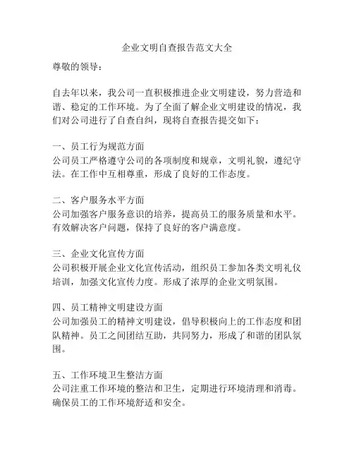 企业文明自查报告范文大全