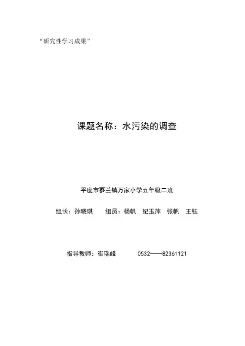 “水污染的调查”研究成果封面及正文