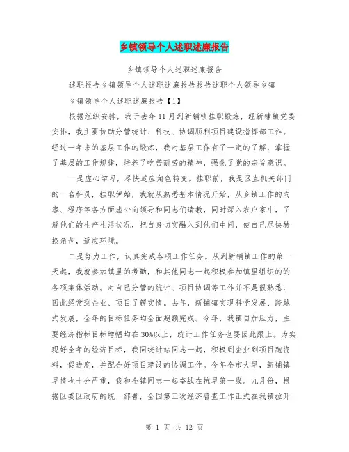 乡镇领导个人述职述廉报告