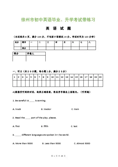 徐州市初中英语毕业、升学考试带练习