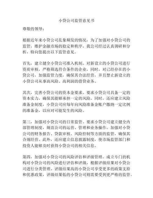 小贷公司监管意见书