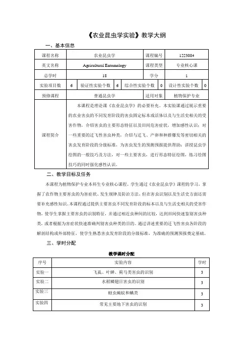 农业昆虫学教学大纲