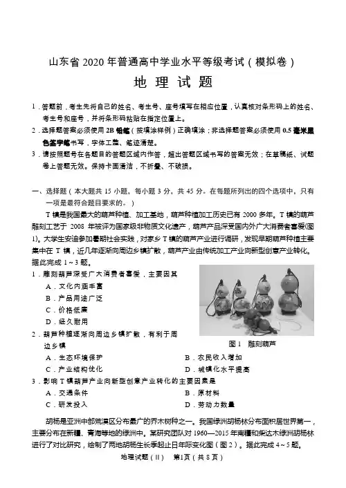 山东省2020年普通高中学业水平等级考试(模拟卷含答案)