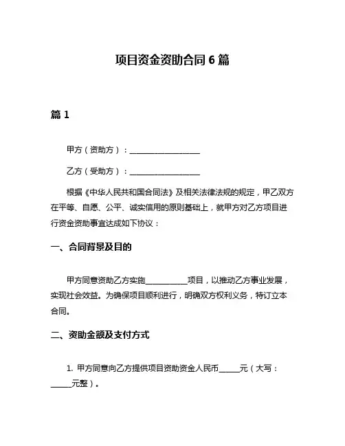 项目资金资助合同6篇