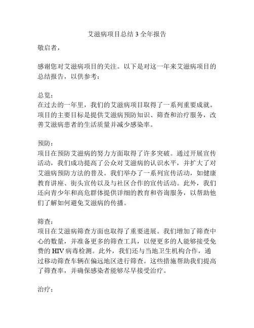 艾滋病项目总结3全年报告