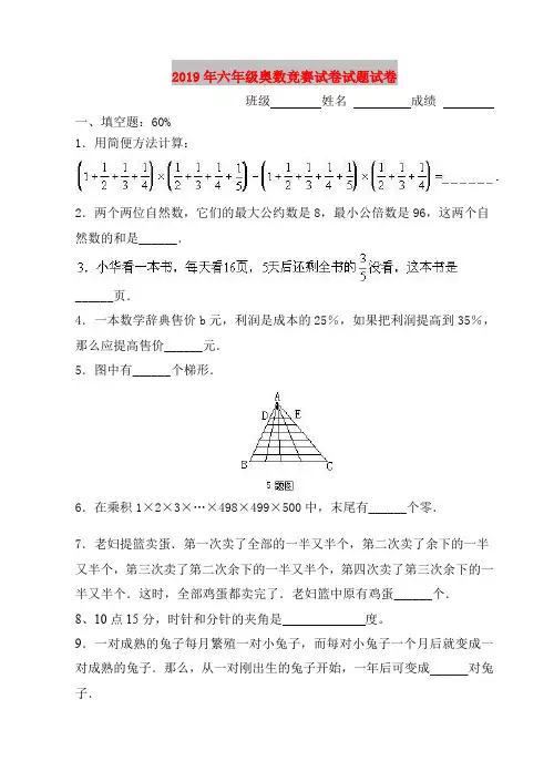 2019年六年级奥数竞赛试卷试题试卷