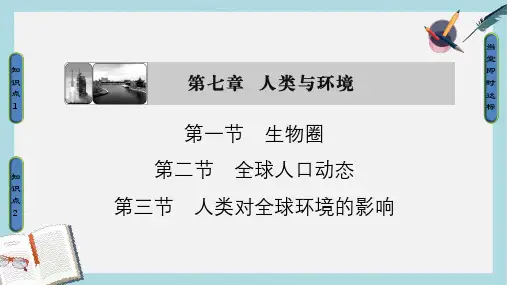 高中生物第7章人类与环境第1_3节生物圈全球人口动态人类对全球环境的影响课件浙科版必修3