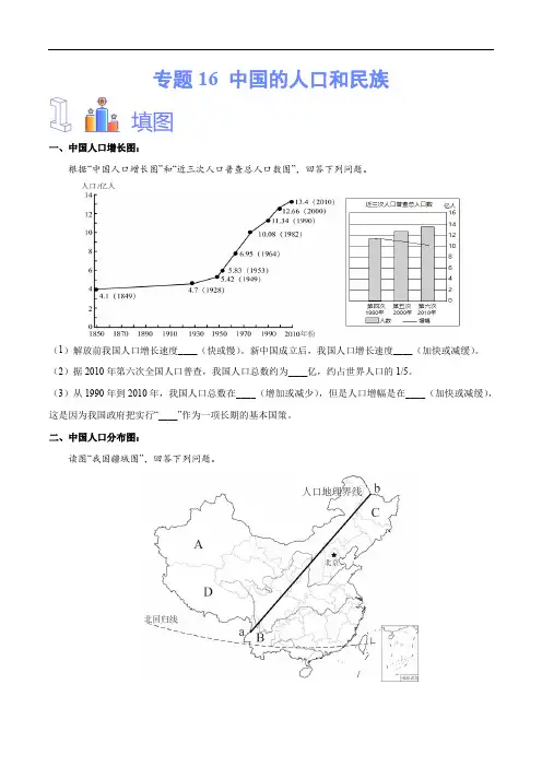 中考地理总复习专题16 中国的人口和民族-备战2024年中考地理识图速记手册与变式演练(全国通用)(