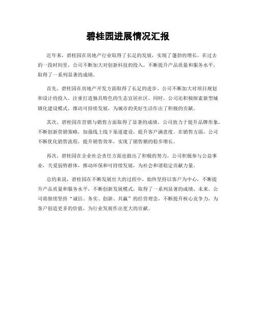 碧桂园进展情况汇报
