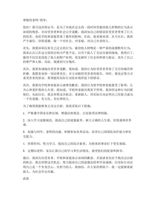 偷钱保证书书六行