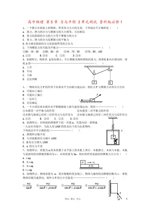 高中物理 第5章 力与平衡 3单元测试 鲁科版必修1