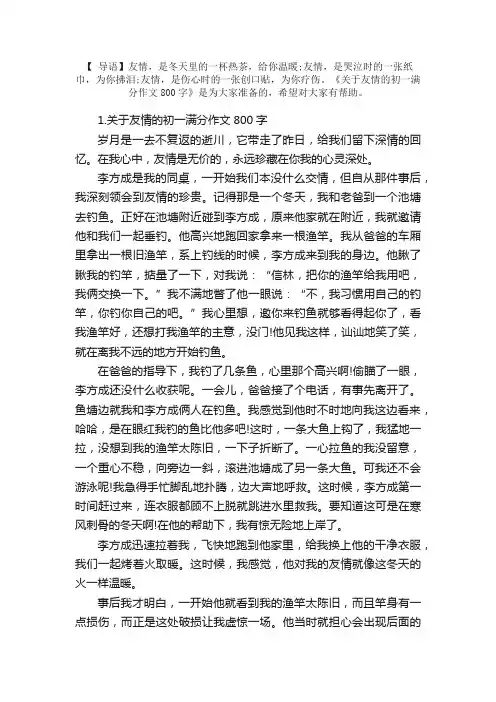 关于友情的初一满分作文800字5篇