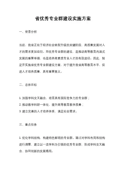 省优秀专业群建设实施方案
