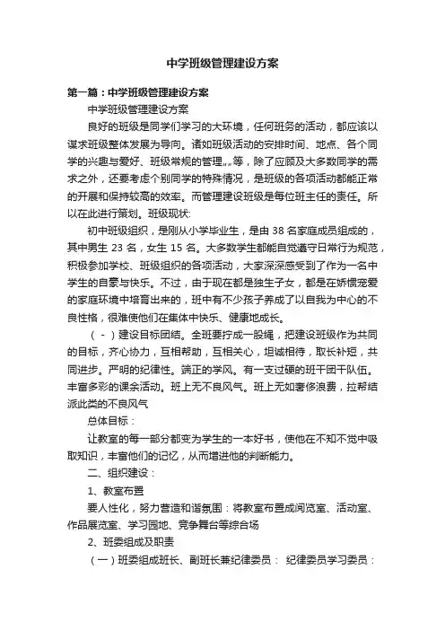 中学班级管理建设方案