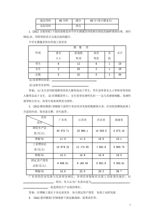 (新课标全国版)高考语文总复习 课时作业19 图文转换