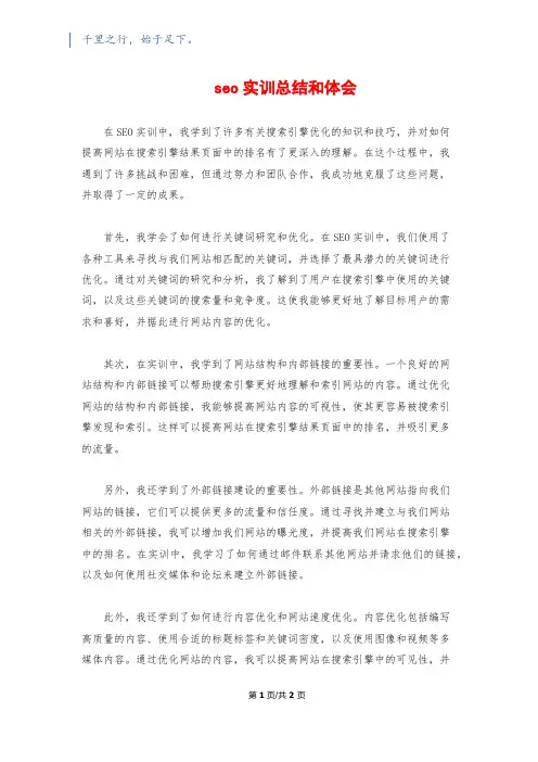seo实训总结和体会