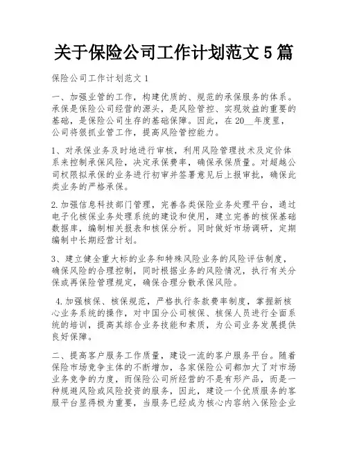 关于保险公司工作计划范文5篇