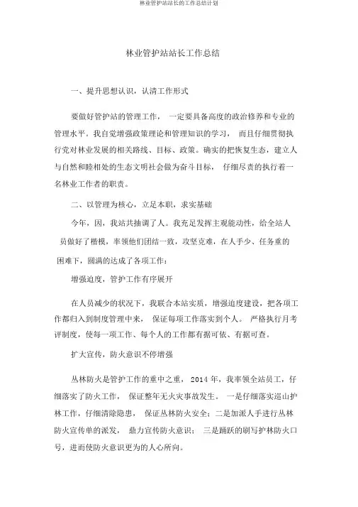 林业管护站站长工作计划