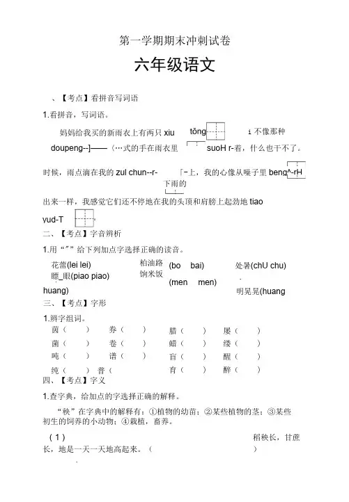 六年级语文上册 期末冲刺试卷 (试题)