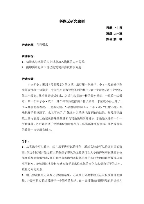 幼儿园个别化学习案例(姚一帆)案例乌鸦喝水
