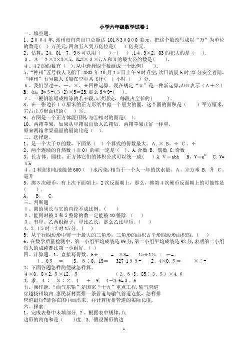 人教版小学数学六年级毕业升学考试试卷汇总(共25套)