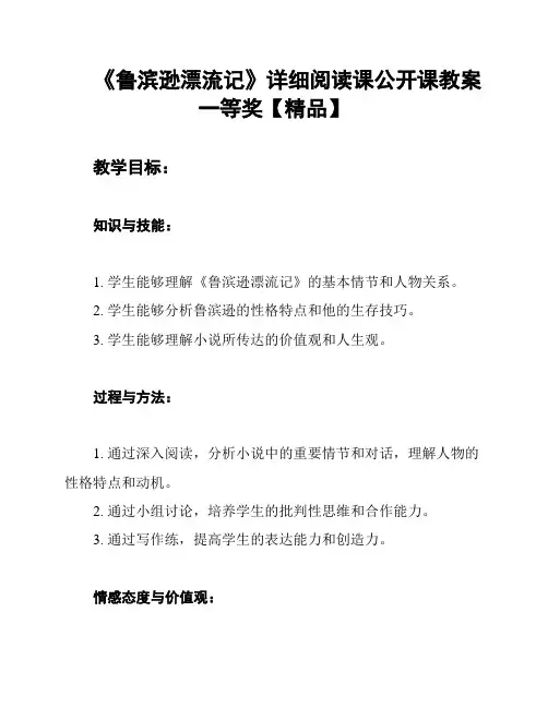《鲁滨逊漂流记》详细阅读课公开课教案 一等奖【精品】