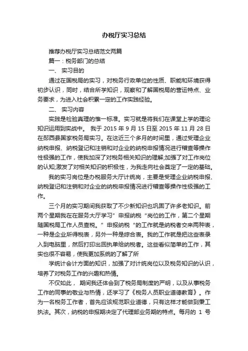 办税厅实习总结