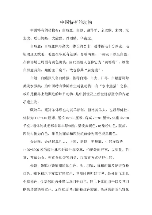 中国特有的动物
