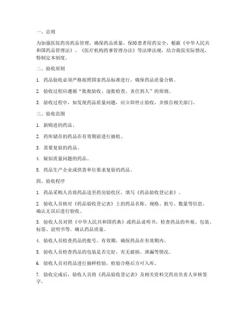 医院药房药品验收管理制度